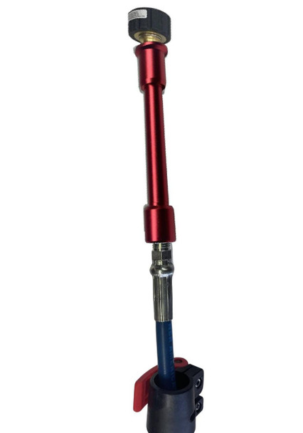 J.Racenstein Rotary Brush Electric Standard Pole Adaptor 50ft, red metal pole with black plastic top and bottom, designed for rotary brush attachments, with extended length for electric pole use.