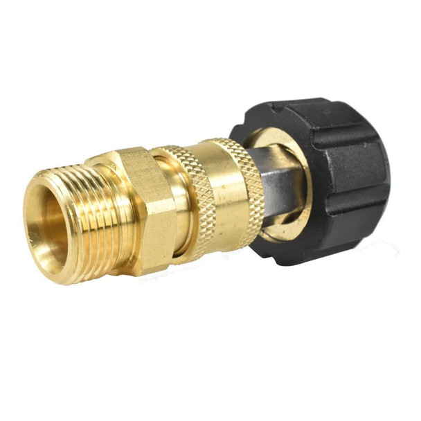 ProTool M22 15MM Hose Quick Connector Kit with 3/8 Quick Connects, brass fitting with black plastic locking cap.