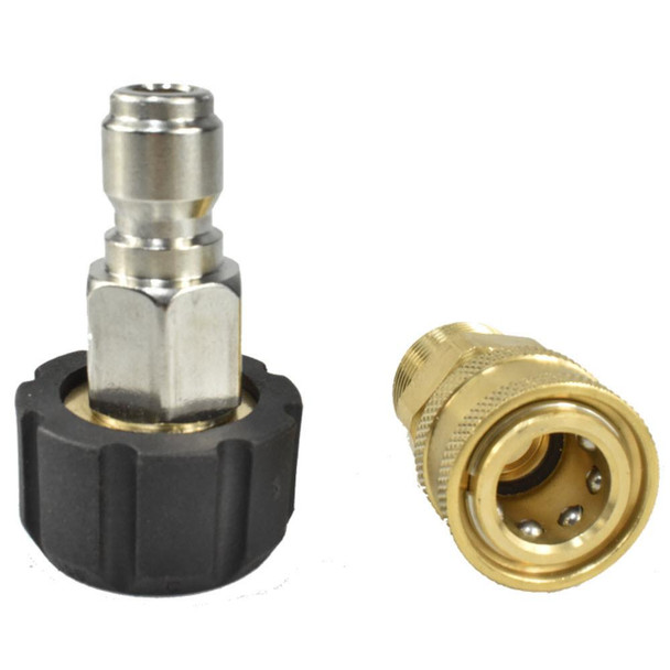 ProTool M22 15MM Hose Quick Connector Kit with 3/8 Quick Connects, metallic connector parts for garden or industrial hoses.