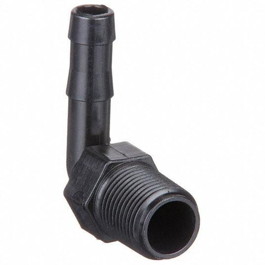 ProTool Hose Barb 90deg 1/2in M Thread x 1/2in Elbow, black plastic hose fitting with 90-degree bend and threaded connection