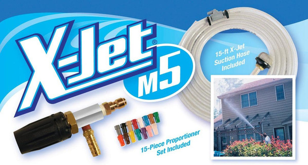J.Racenstein X-Jet M5 Variable Spray, garden hose with nozzle and 15-piece color-coded proportioner set included.
