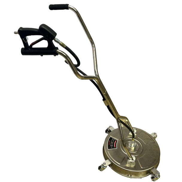 ProTool Surface Cleaner 18in Protool 4000psi, floor cleaning equipment with a round metal base, adjustable handle, and high-pressure hose for surface cleaning.