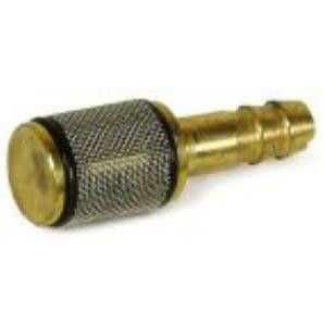 J.Racenstein Brass 1/4in Pickup Line Chem Filter with Connector, close-up of the brass chemical filter showing its textured metal surface and attached connector.