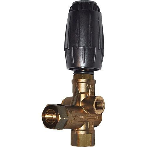 PressurePro Unloader VRT EZ Start, brass pressure relief valve with black adjustment knob for water pressure control.
