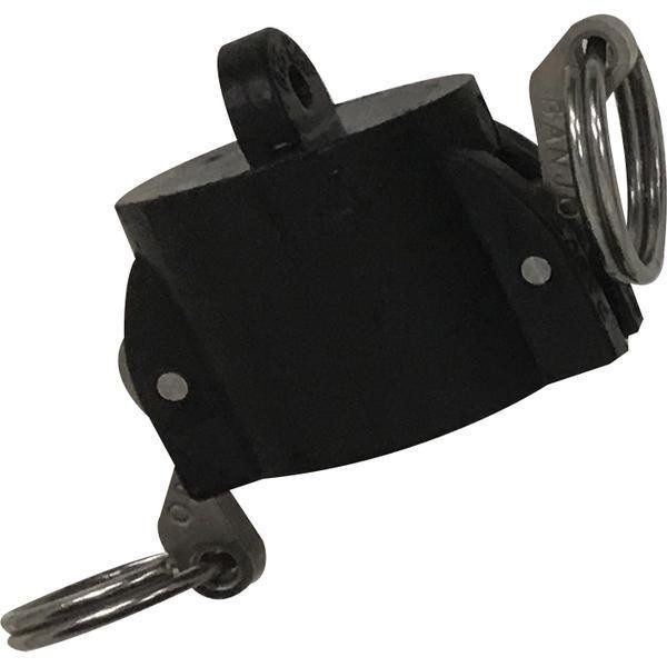 ProTool Lanyard Cap to Tote, black lanyard cap with metal ring for carrying or securing items.