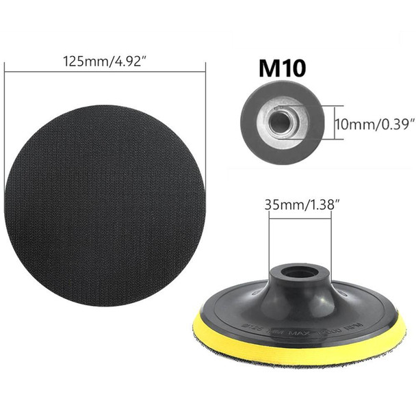 ProTool Pad Adapter 5in with M10 Socket, image shows the sanding pad and its dimensions