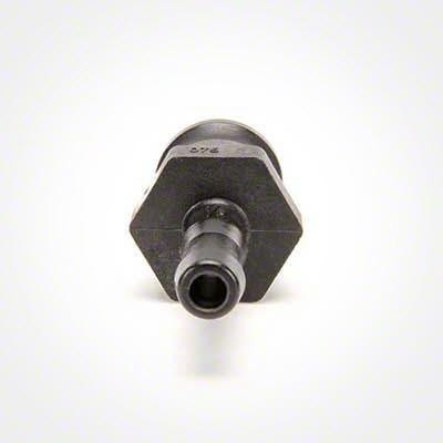 ProTool Coupler QC Male to 1/2 Barb, close-up view of black plastic coupling fitting for precision fluid connection.