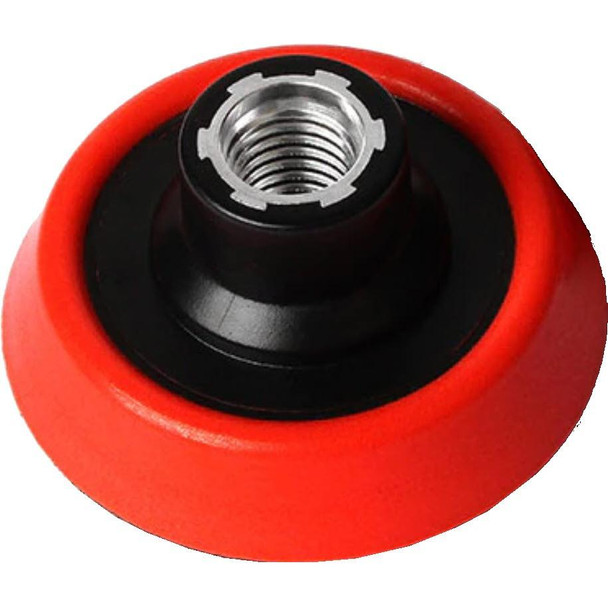ProTool Pad Adapter 3in with 5/8-11 Socket, image of a red and black pad adapter with a threaded socket for power tool accessories.