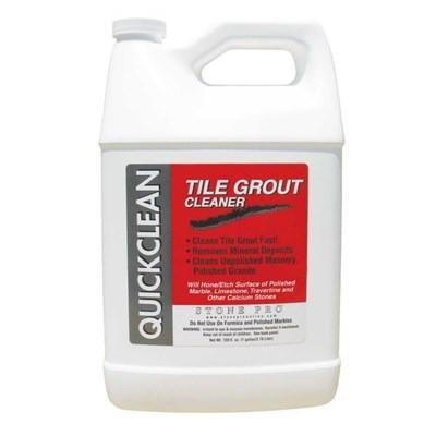 StonePro Quick Clean 5-Gallon Tile Grout Cleaner, plastic container with a handle and label for cleaning stone surfaces.