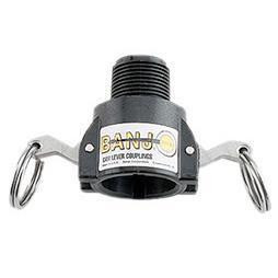 ProTool Connect 3/4in Female QC 1/2in MPT, industrial plumbing fitting with threaded connection and attachment rings.