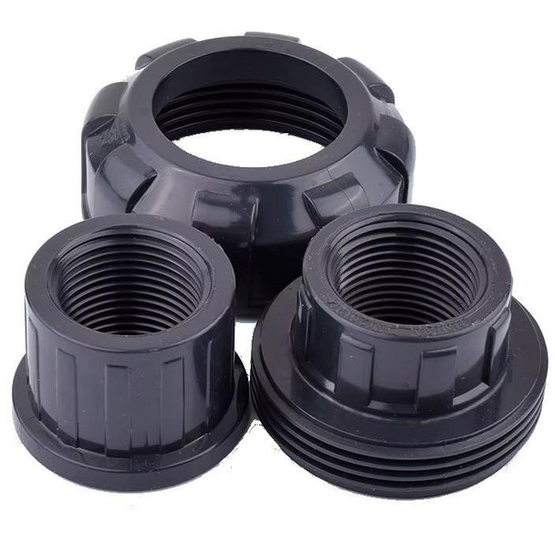J.Racenstein Union PVC 1/2 PVC Connector, black plastic pipe fittings for plumbing connections.