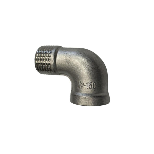 ProTool Street Elbow SS 1/2in x 1/2in, stainless steel 90-degree pipe elbow fitting for plumbing and irrigation systems.