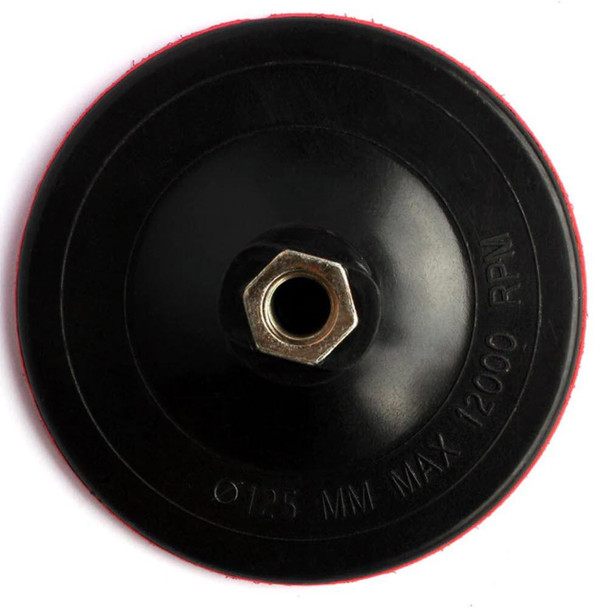 ProTool Pad Adapter 5in with 5/8-11 Socket, black pad adapter with metal socket at the center.