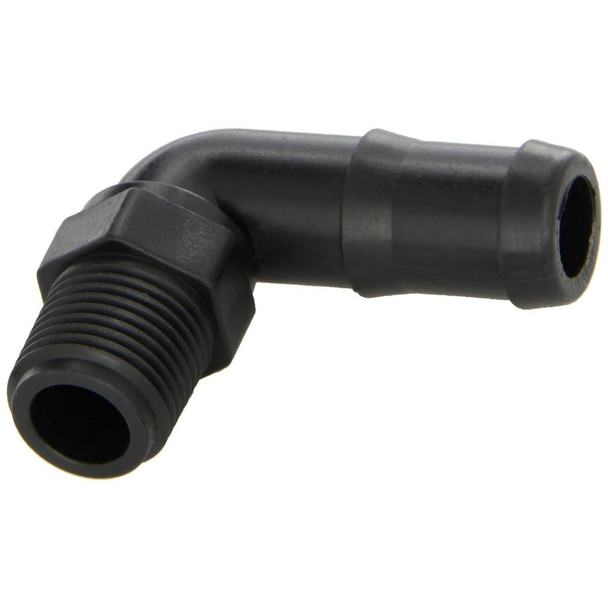 ProTool Hose Barb 90deg 1/2in M Thread X 3/4in, black plastic elbow fitting for hoses with threaded and barbed ends