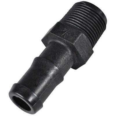 ProTool Hose Barb Banjo 3/4in to 3/4in MNPT, black hose barb fitting with threaded male end for plumbing or fluid transfer applications.