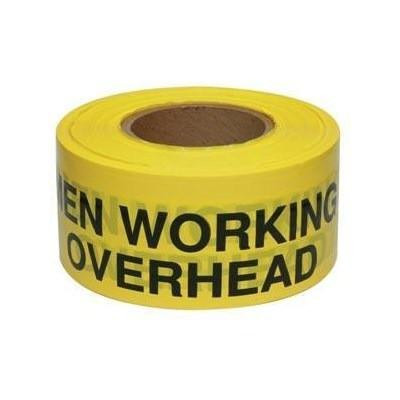 J.Racenstein Caution Tape Men Working Above, yellow caution tape with bold black text indicating men working overhead.