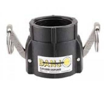 ProTool Coupler 3/4in Fm QC x 3/4in Fm Thrd Banj, black quick-connect coupler with metal hooks for garden hose connection