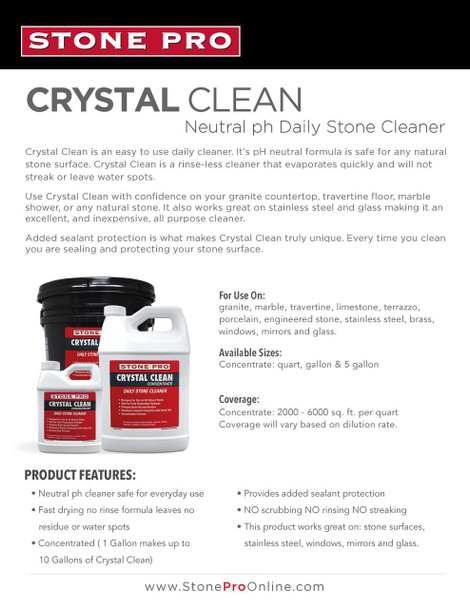 StonePro Crystal Clean, product packaging for daily stone cleaner in various sizes with red and black label.
