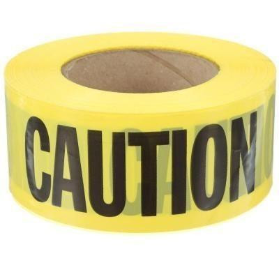 ProTool Caution Tape 1000ft Yellow, roll of bright yellow caution tape with bold black letters spelling 'CAUTION' for safety warnings and restriction zones.