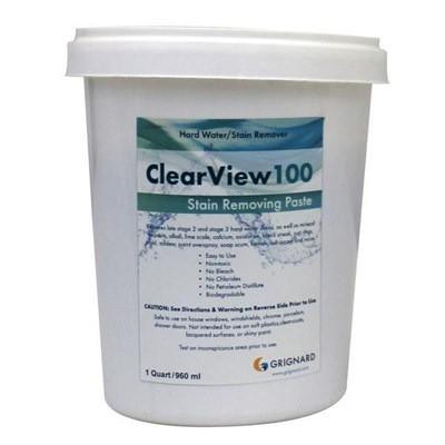 ProTool ClearView 100 Hard Water Stain Remover Paste Quart, a white bucket containing cleaning paste designed to remove hard water stains.