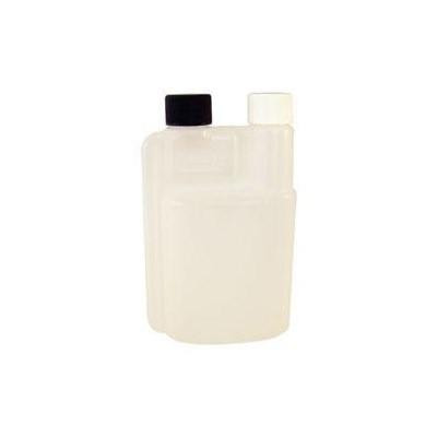 J.Racenstein Floater Bottle 8oz Clear, transparent plastic bottle with black and white caps.