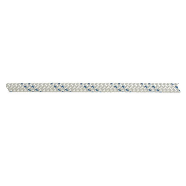 Teufelberger KMIII Rope 1/2in White, close-up image of white rope with blue accents.