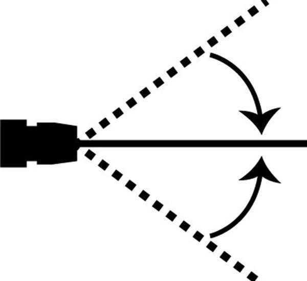 J.Racenstein Spray Gun Long Range Variable Pattern, schematic diagram showing adjustable spray pattern with arrows indicating spray width control.