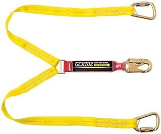 Gemtor Lanyard Double 4ft Shck Abs NYS Approved, yellow safety lanyard with metal clips for secure attachment.