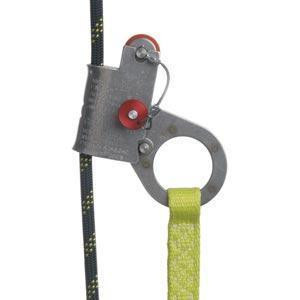 Gemtor Rope Grab 5/8in with 3ft Lanyard, close-up image showing safety harness component with a black rope and yellow lanyard attached.