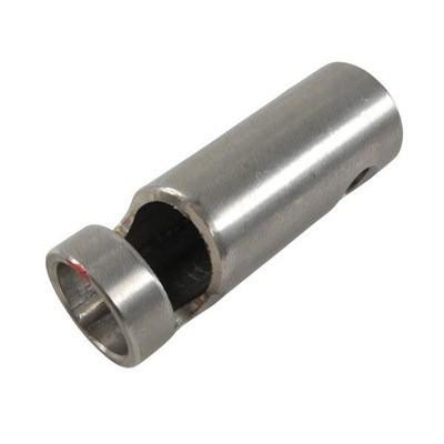 J.Racenstein Bar Brake 01in SS w/Angled Slot, cylindrical metal brake part with an angled slot for installation.