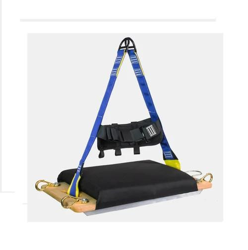 J.Racenstein Sky Genie Descent Control Bosun's Chair, a safety rescue and descent control device with a padded seat, adjustable straps, and secure fastenings for efficient rescue operations.