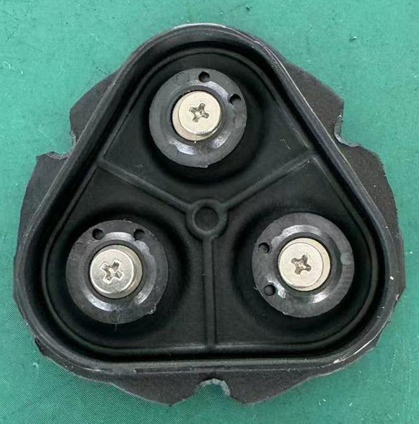 ProTool Chem Sprayer Diaphragm Valve Kit, top view of the black and silver diaphragm valves arranged in a triangular configuration.