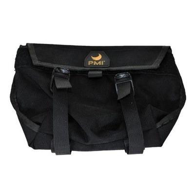 J.Racenstein Gear Pocket PMI, black utility gear bag with adjustable straps and a flap closure.