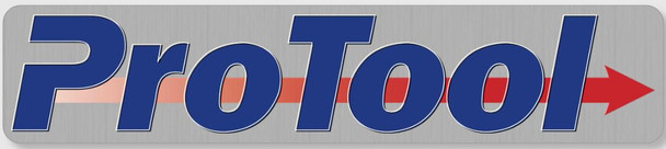 J.Racenstein Protool Sticker Aluminum, close-up image of the Protool logo sticker on a metallic surface.