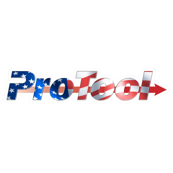 J.Racenstein ProTool Flag Sticker Medium, sticker with the American flag design spelling 'ProTool' with a red arrow.