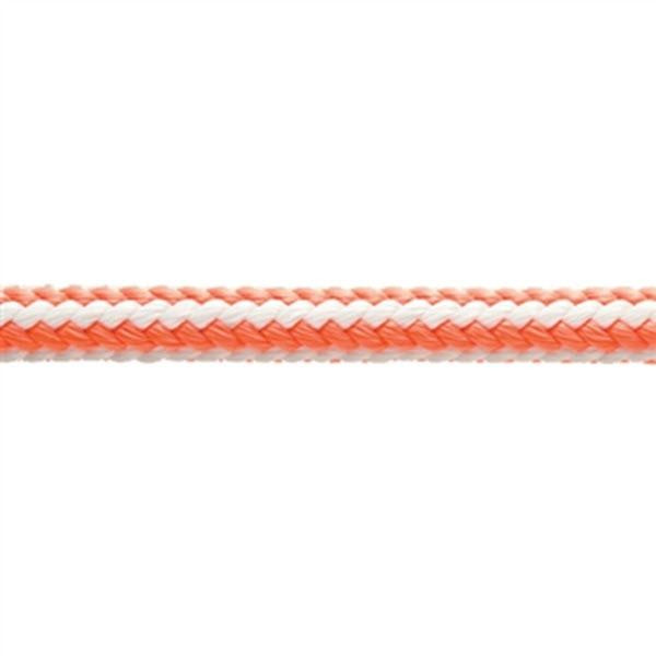 Teufelberger Safety Core HiVee Rope 1/2in, close-up of orange and white braided safety core rope for climbing and industrial safety.