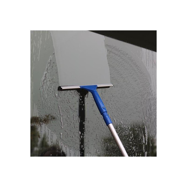 Ettore All Purpose Squeegees, blue handheld window cleaning squeegee used to remove water from glass surfaces.