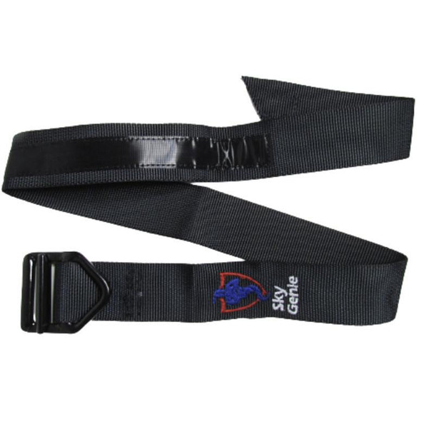 J.Racenstein Descent Control Riggers Belt SkyGenie, black safety harness belt with adjustable strap and SkyGenie logo embroidery for fall protection and descent control.