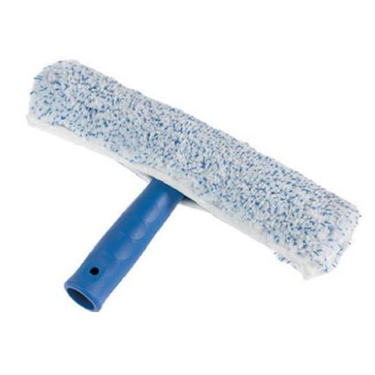 Ettore Mighty Window Washers, cleaning tool with a long blue handle and a large microfiber cleaning head for effective window cleaning.