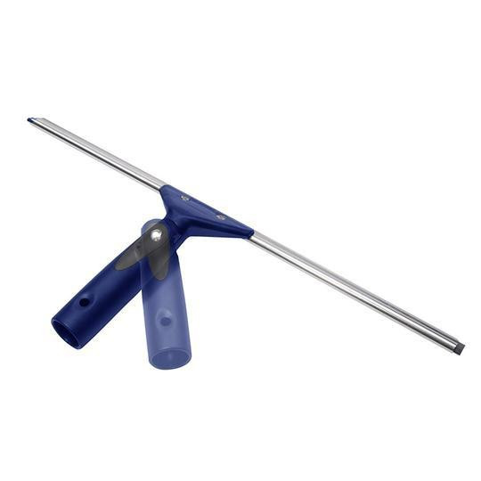 Ettore Squeegee Super System 18in Complete, window cleaning squeegee with a long metal blade and blue handle.