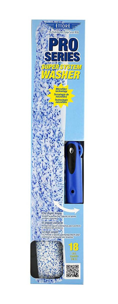 Ettore Super System Washer, long blue cleaning tool with microfibers and adjustable handle for window cleaning.