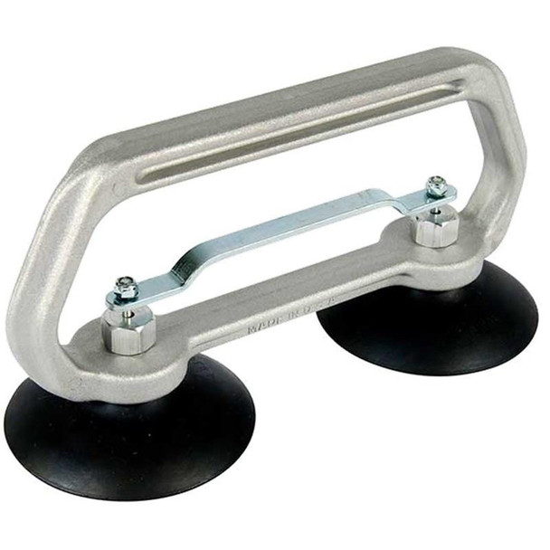 J.Racenstein All Vac Double Suction Cup, industrial vacuum lifting device with two large suction cups and a sturdy metal handle for secure grip.