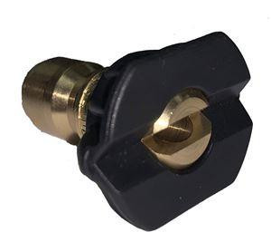 J.Racenstein Pressure Washing Soap Tip Nozzle, close-up of the brass and black plastic nozzle for high-pressure cleaning applications.