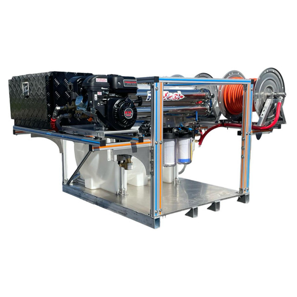 ProTool Ultimate Solar Skid, industrial solar power system with engine, hoses, and control units mounted on a metal frame