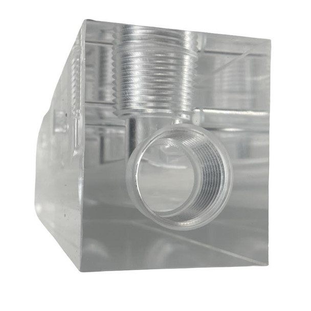 ProTool Clear Metering Manifold 3/4 inch, transparent plastic manifold with threaded connection for fluid control and measurement.