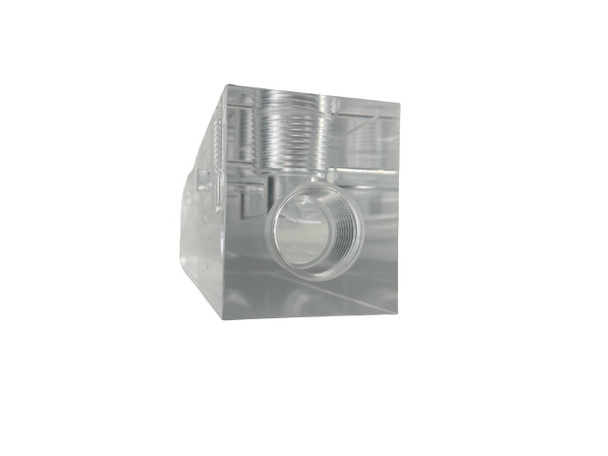 ProTool Ultimate Gas Soft Wash Kit, clear plastic soft wash nozzle and connector in a square transparent acrylic block.