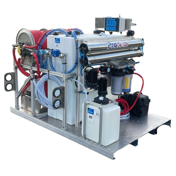 ProTool Soft Wash Water Fed Van Skid, a compact mobile water filtration and soft wash system with stainless steel components, hoses, and control units for professional cleaning applications.