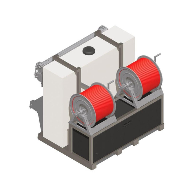 ProTool HydroStation Pure Water Skid, industrial water purification system with two red hoses and a white filtration unit.