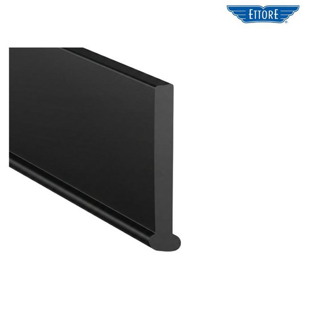 Ettore T Rubber, close-up image showing a black rubber product with smooth surface and rounded edge for sealing or cushioning applications.