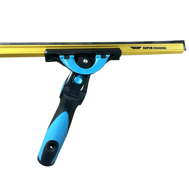 Moerman Excelerator 2.0 Wide Body Squeegee Handle, ergonomic wider handle with black and blue design for professional window cleaning.